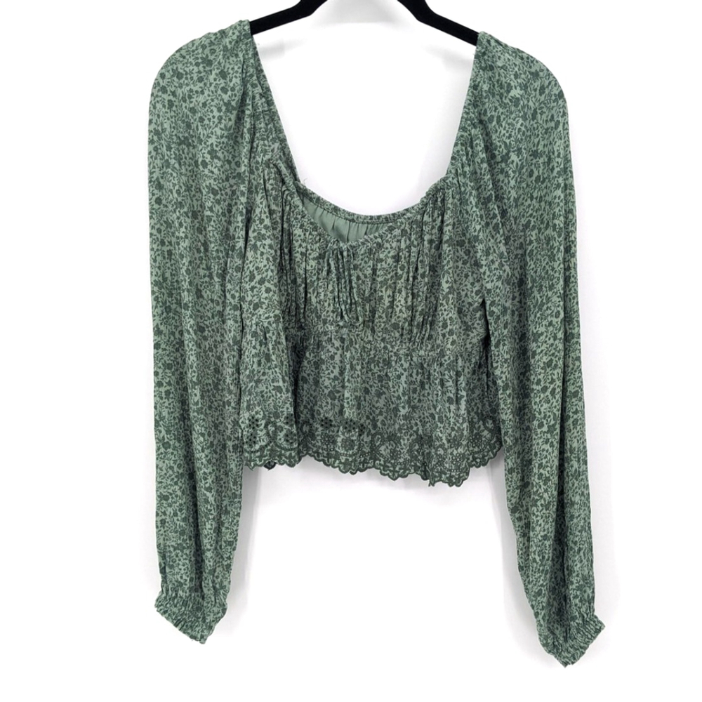 Hollister Green Floral Blouse